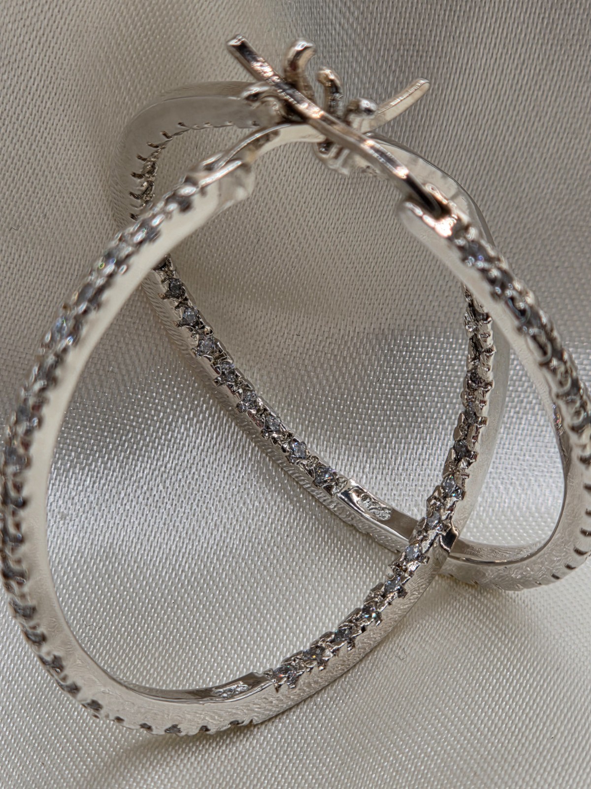 QVC Diamonique Pave Inside-Out Hoop Earrings Pierced 1.5″ 2mm wide Anti-Tarnish