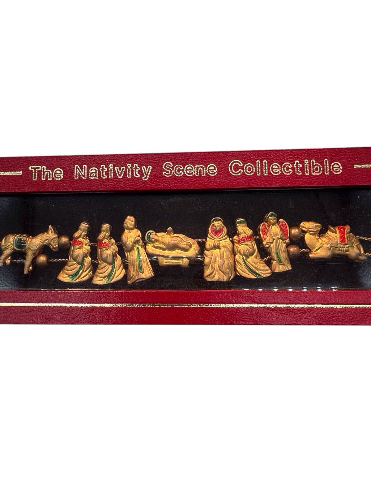 Christmas Nativity Gold-Tone Enamel Charm Slide Bracelet Signed Two Sisters WB