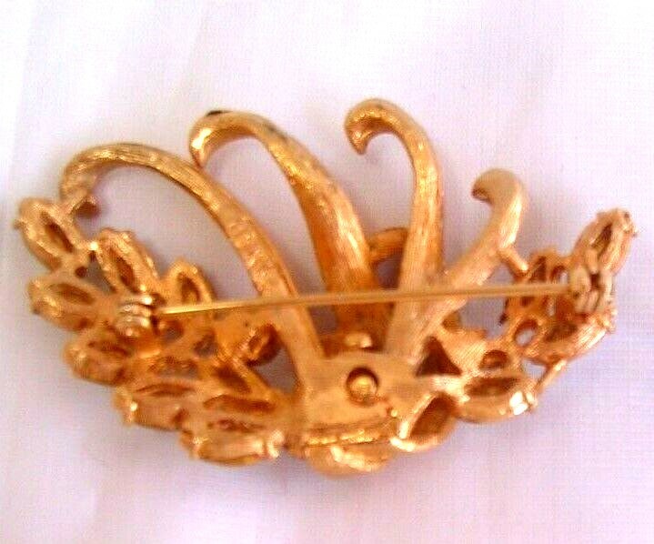 2 Vintage Broochs-BSK/White Rhinestones Brooch/with Gold Trim 2 1/4″ across-11/2