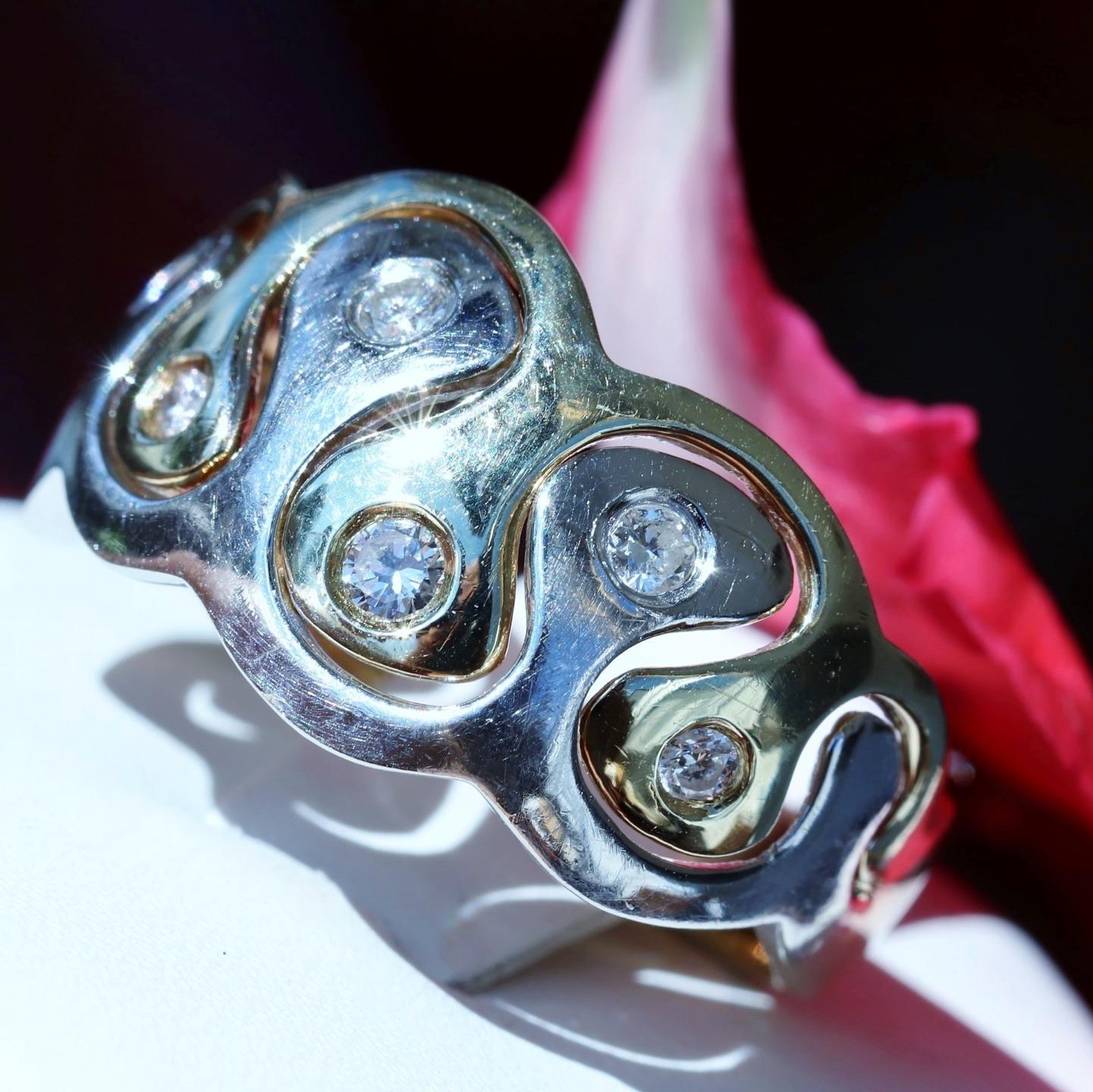 14k gold multi tone ring 0.35ct diamond size 9 yin & yang handmade 5.6g 6057