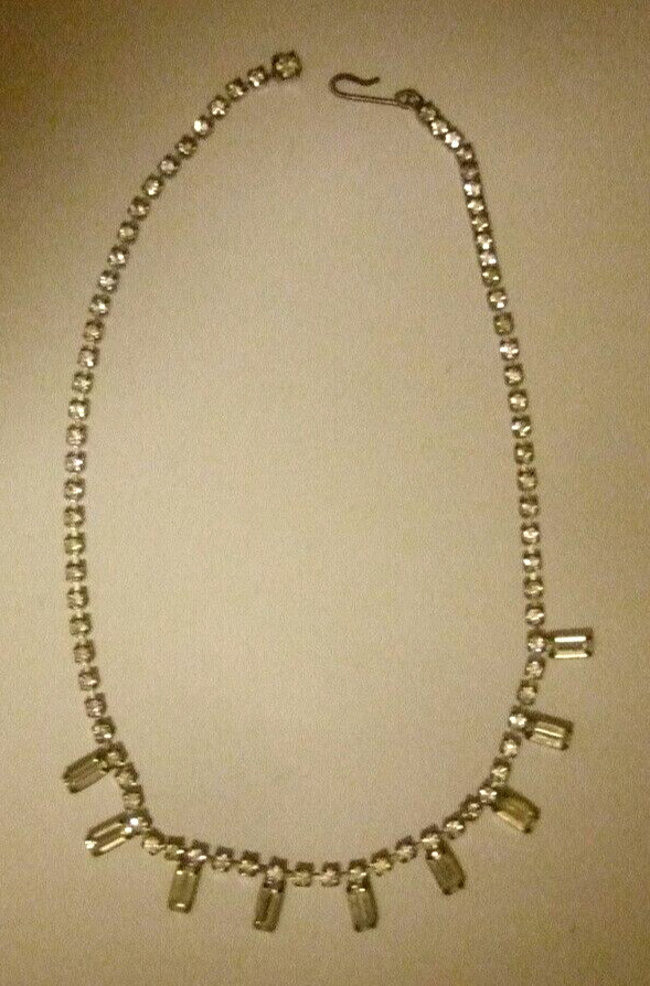 Emerald Cut Rhinestone Necklace Vintage Costume Jewelry Great Look