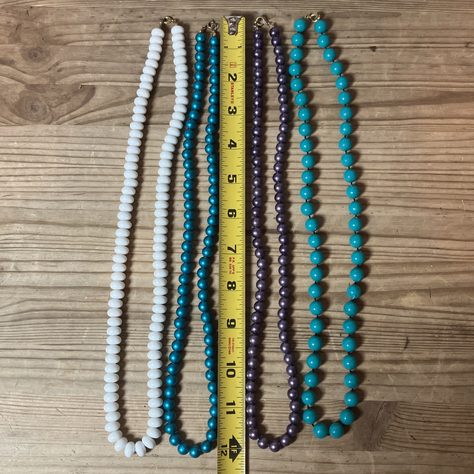 Vintage Costume Beads Lot Of 6 Strands Teal Purple Pink White Dress Up Plastic