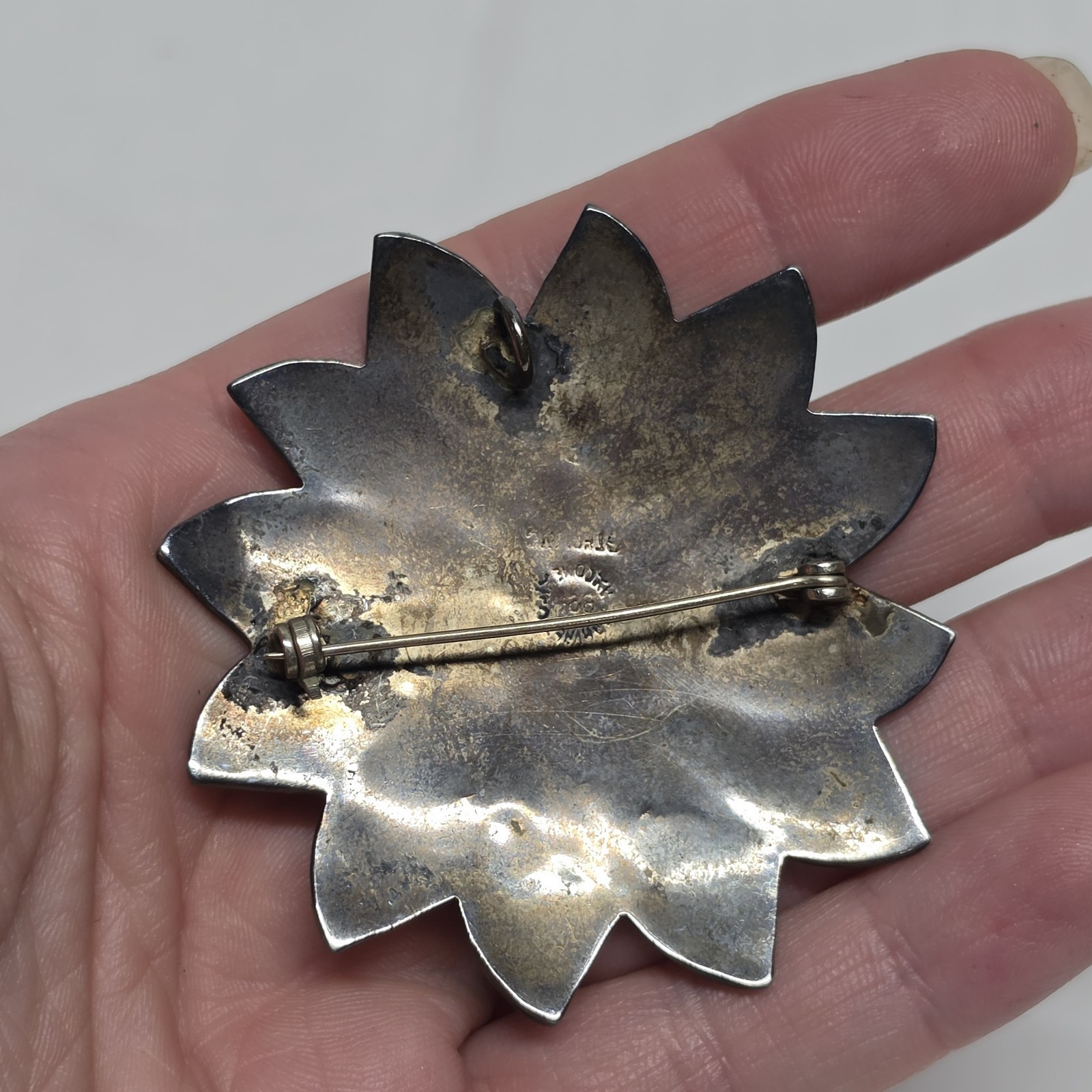 Vintage Taxco Sterling Silver Abalone Pinwheel Pendant / Brooch And Earrings Set