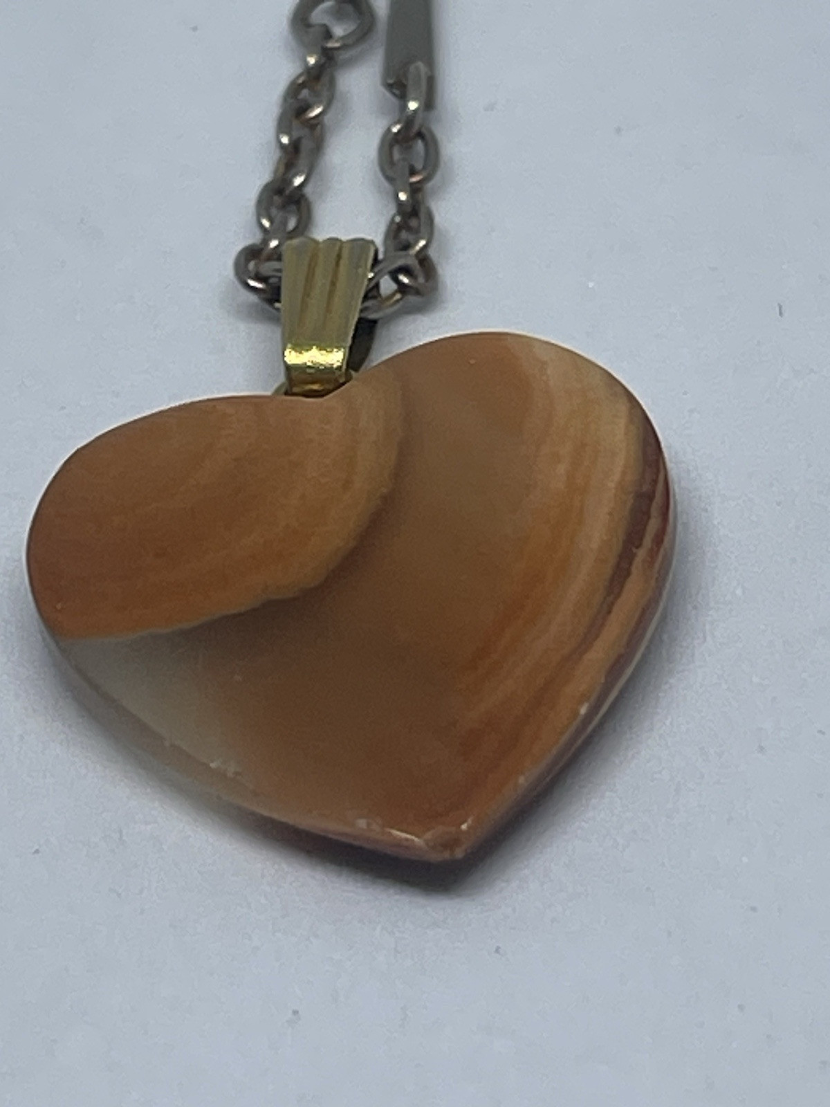 Vintage 1970’s Agate Geode Heart Pendant Bar Link Chain 18” Necklace