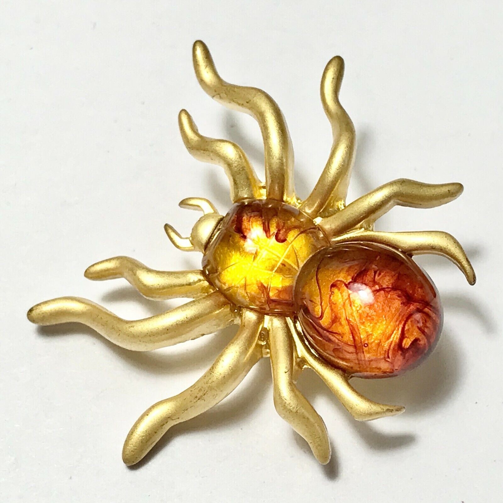 Vintage Honey Amber Spider Pin Brooch Insect Halloween Simulated Gold Plated