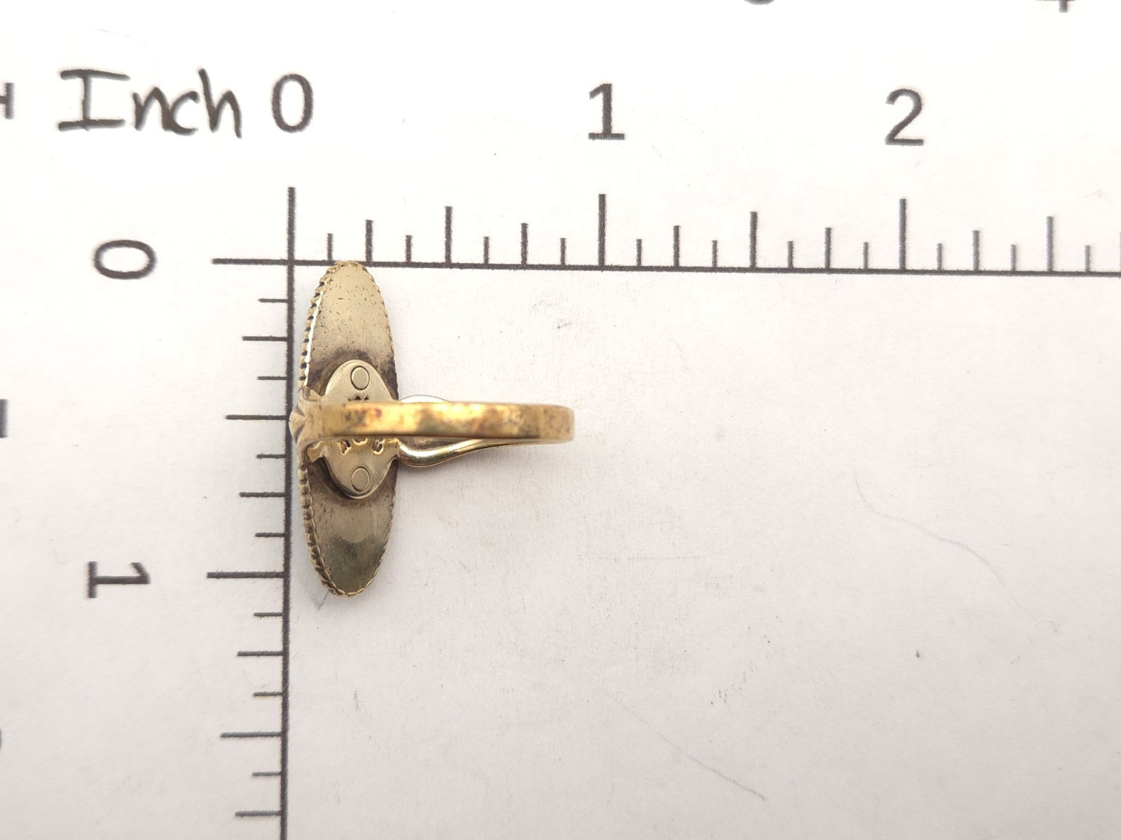 Vintage Sterling Gold Wash Signed JP Jane Popovich Navajo Elongated Jade Ring