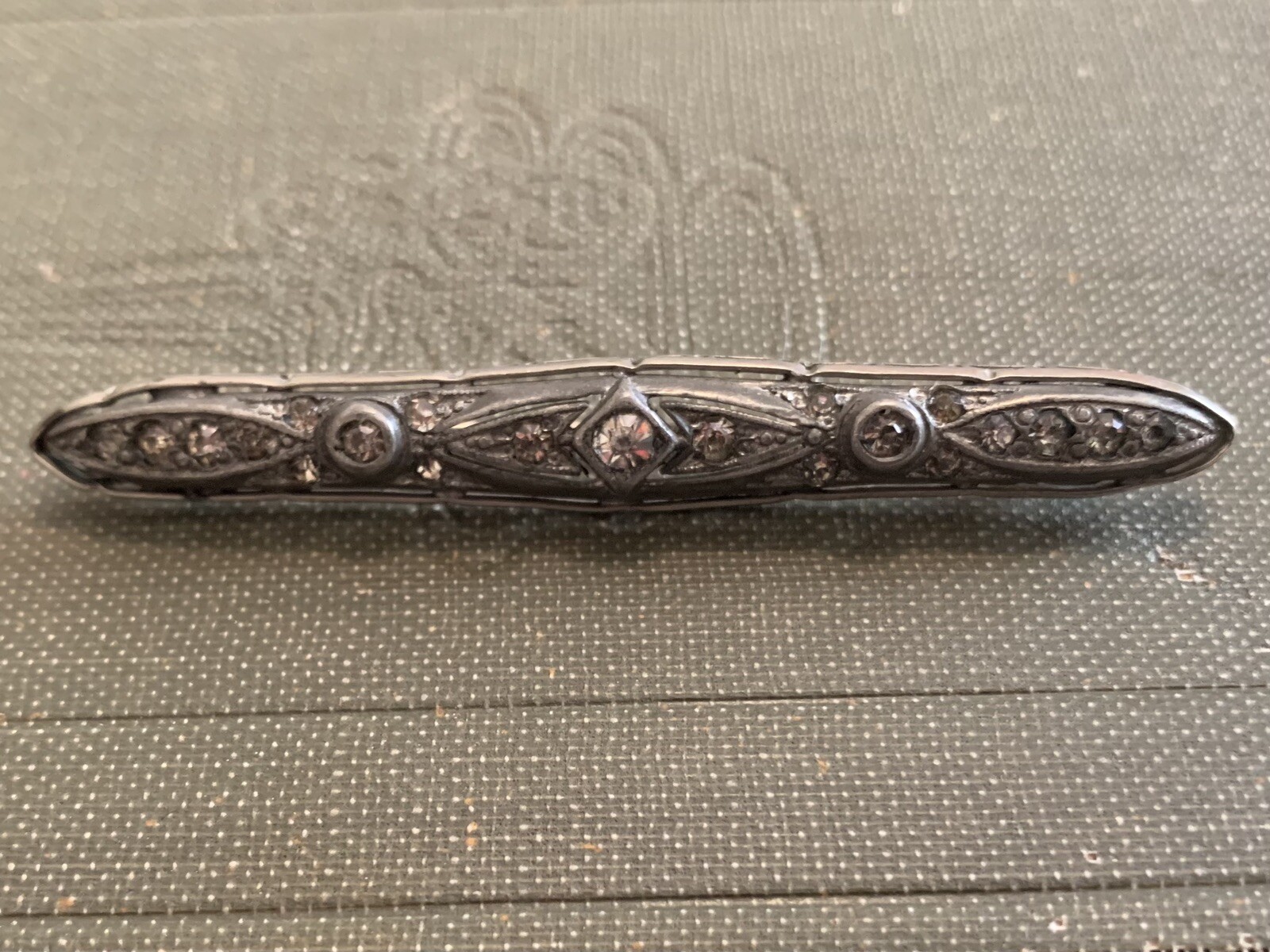 Antique Art Deco Fishson Silverite Rhinestone Bar Pin c.1920’s