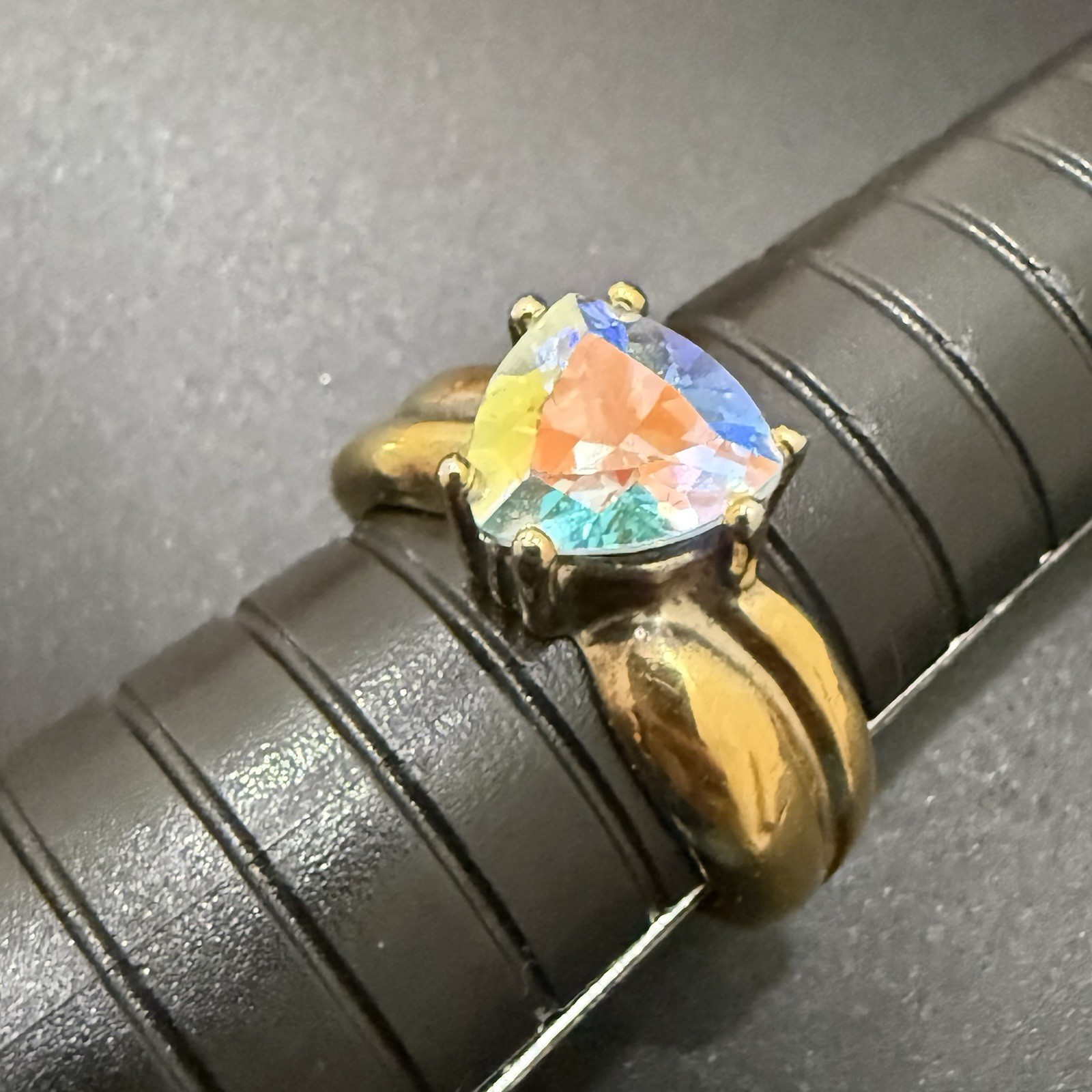 UTC 925 Vermeil Gold Over Sterling Silver Mystic Topaz Trillion Cut Ring Size 8