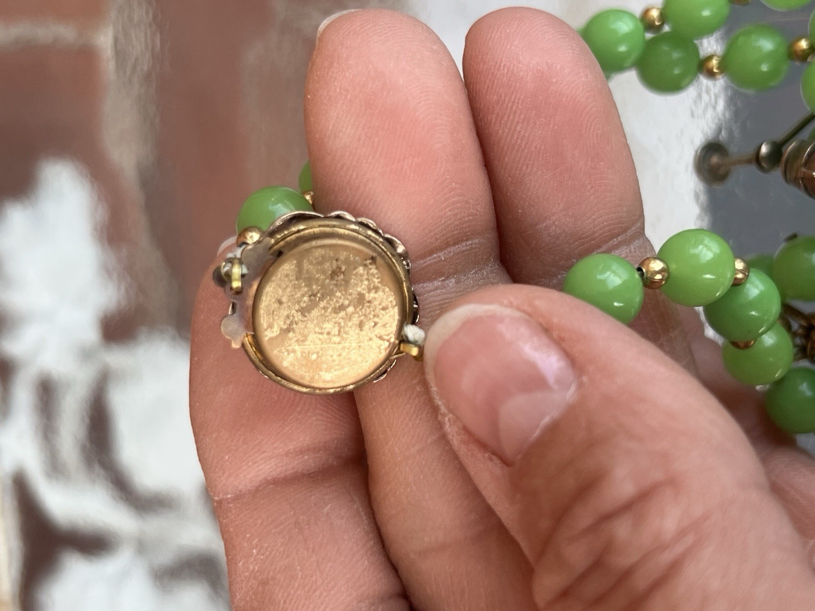 MCM Lime Green & Gold Bead Necklace with Matching Clip On Earrings Vintage Set
