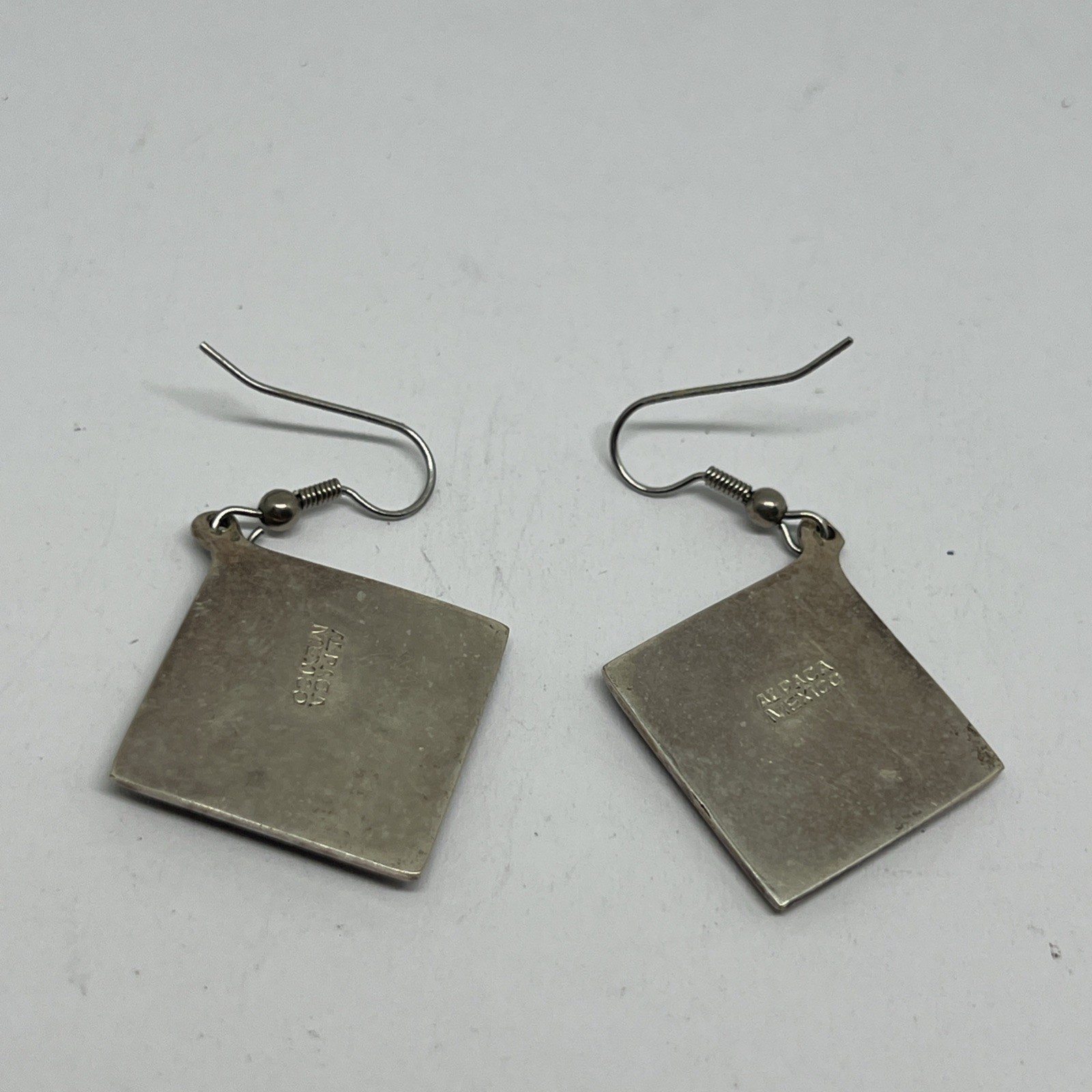 Vintage Signed Alpaca Mexico Drop Blue Shell Earring