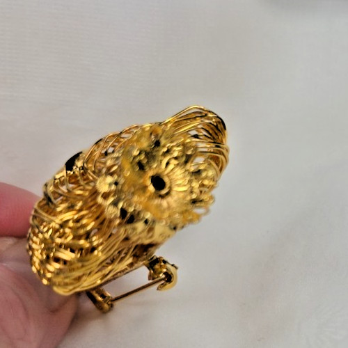 Vintage MCM Retro Gold Tone Flower Basket Pin Brooch Colorful Rhinestone Flowers