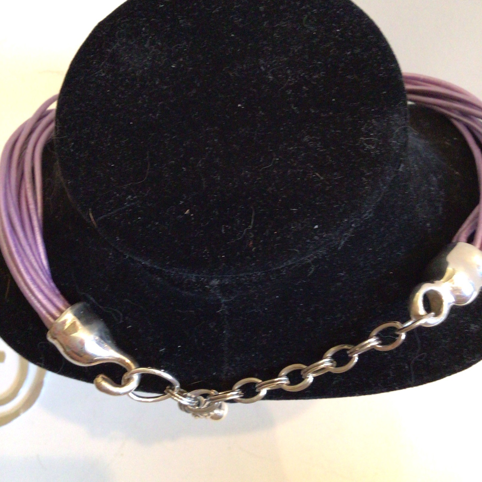 BEAUTIFUL SIGNED VON MUSULIN NECKLACE SEBBAG STERLING LAVENDER LEATHER W EXTEND