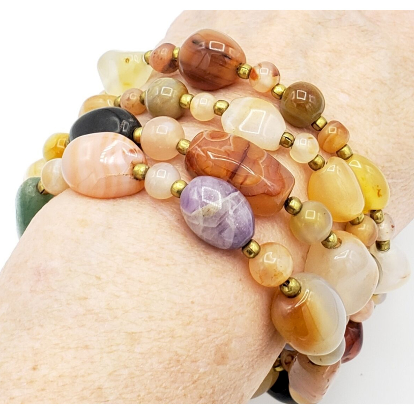 Colorful Agate Stone Necklace 36″ Long Sustainable Boho Jewelry blu1-22