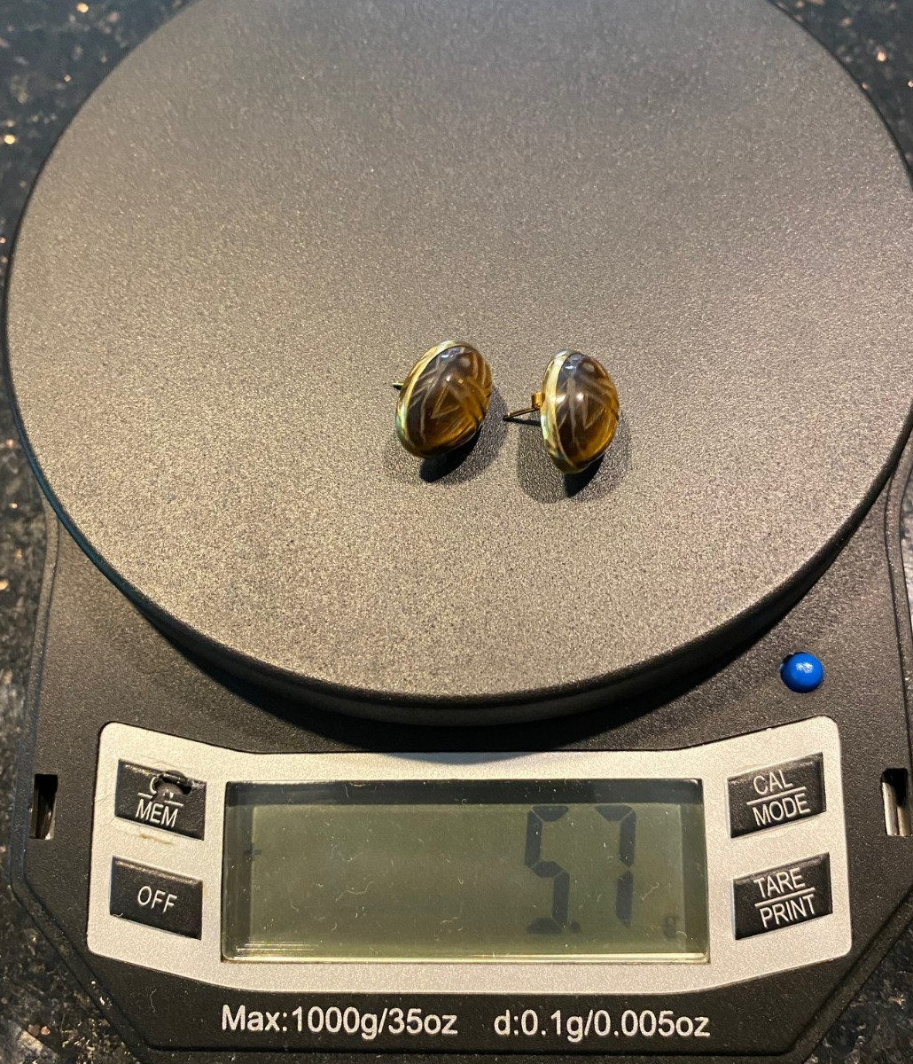 Van Dell 12 Kt. Gold Filled Tiger Eye Oval Post Earrings – Approx. 5/8 Inch Long