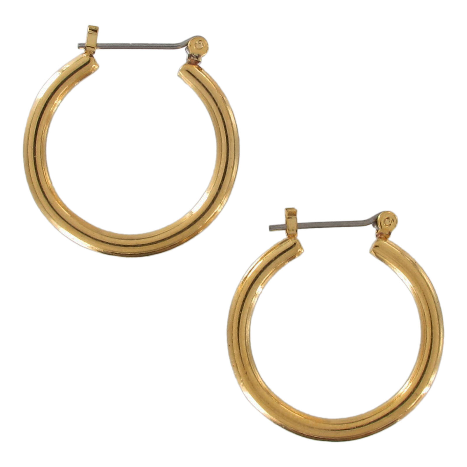 Gold Tone Solid Plain Simple Small Hoop Earrings Pierced Snap Down 7/8″