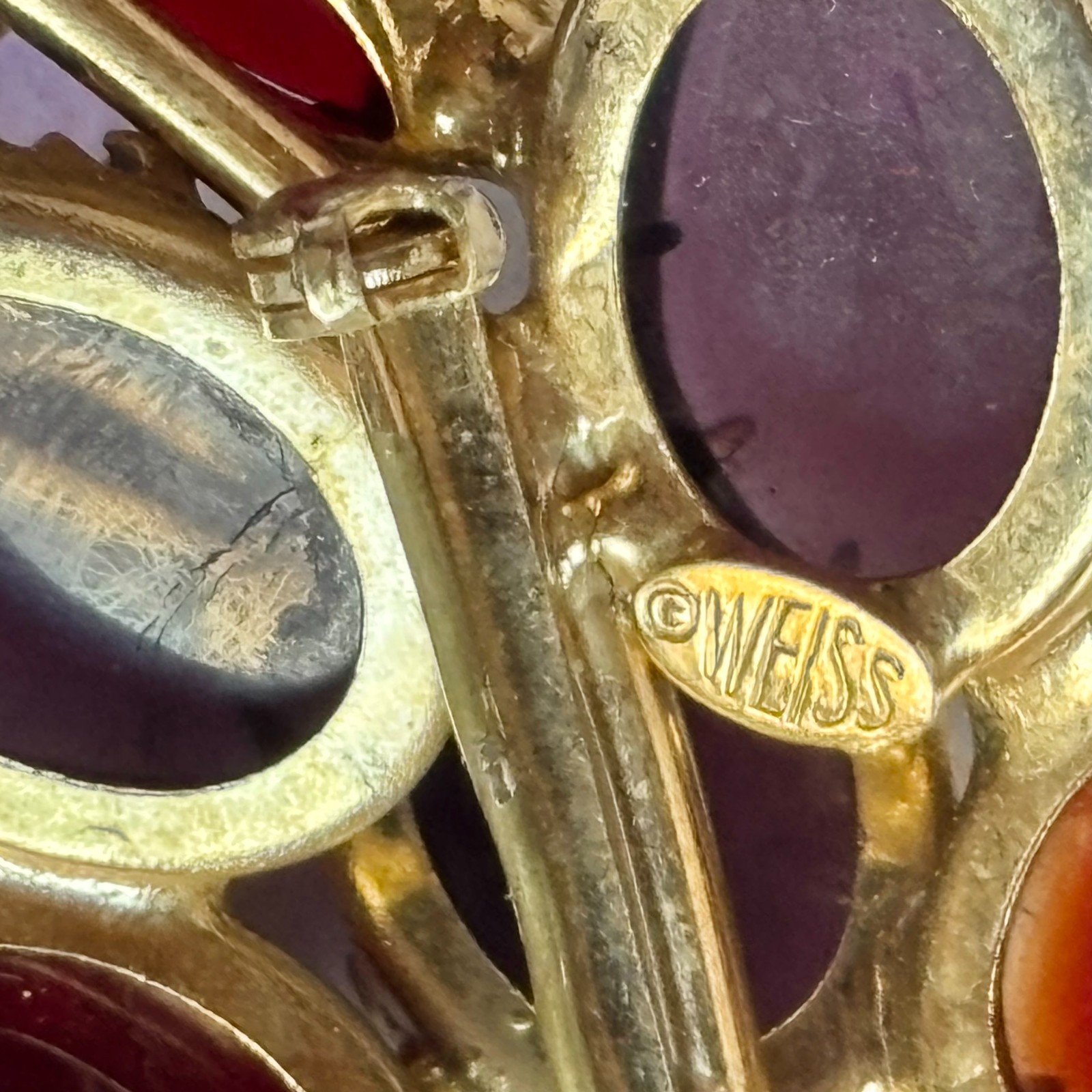 Vintage Weiss Brooch Purple Pink Red Cabuchon & Marquise Stones