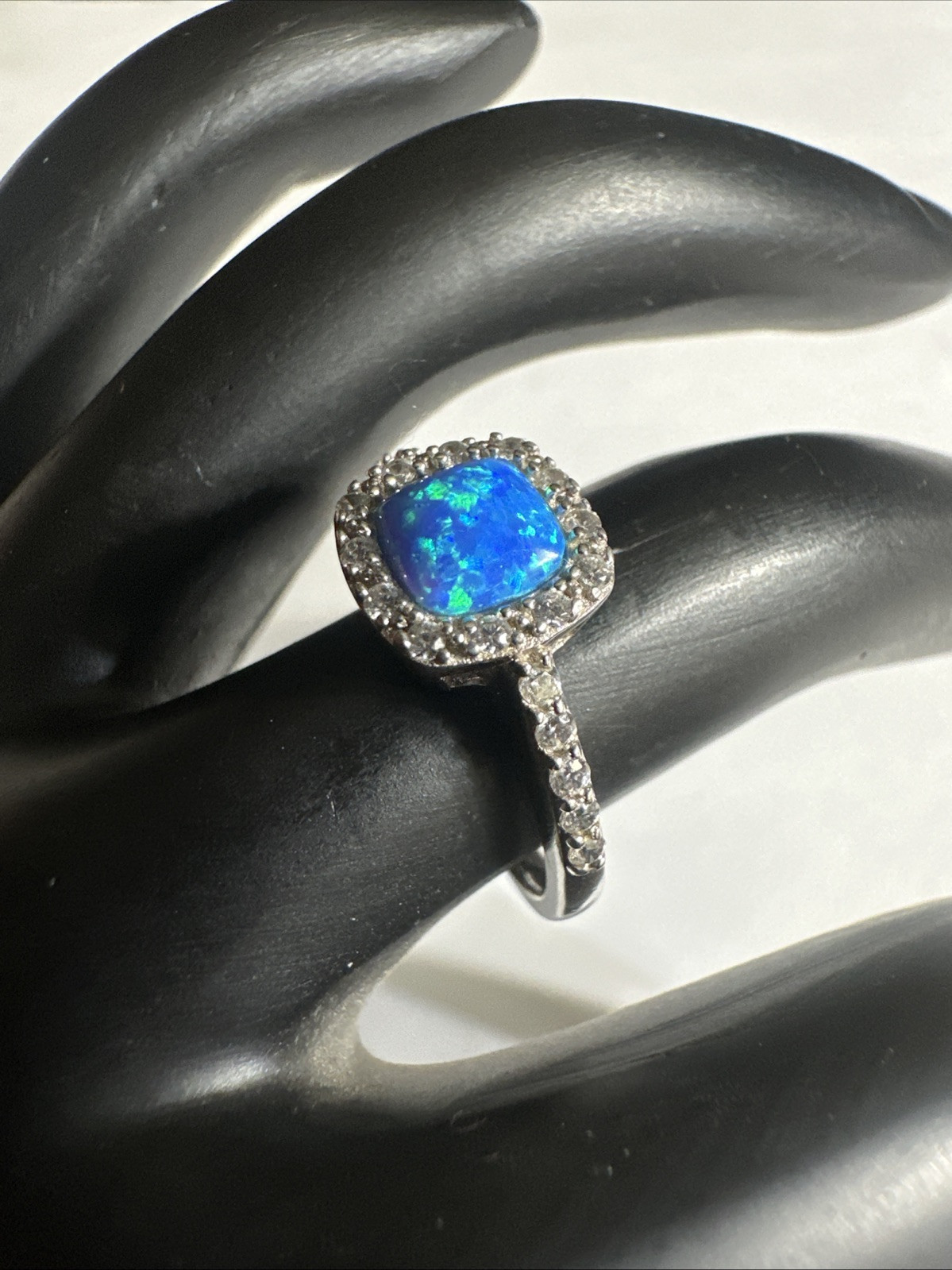 Sterling Silver Signed PAJ 925 CN Blue Opal Ring Size 7