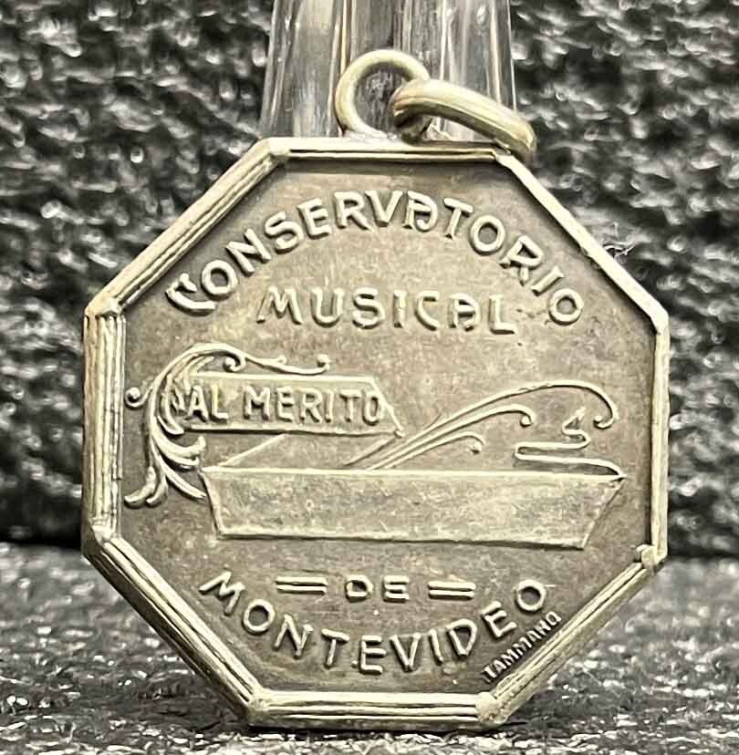 Uruguay circa 1920 antique Art Nouveau lady romantic scene playing harp Awesome!