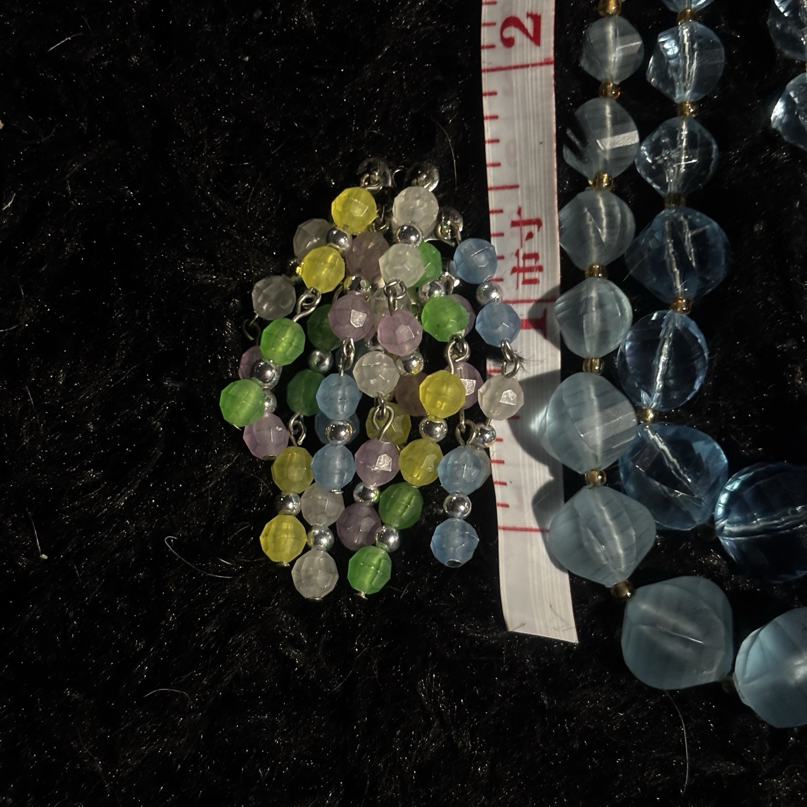 Vtg West Germany Blue Glass Bead Necklace And Multi Colored Clip On Earrings Set