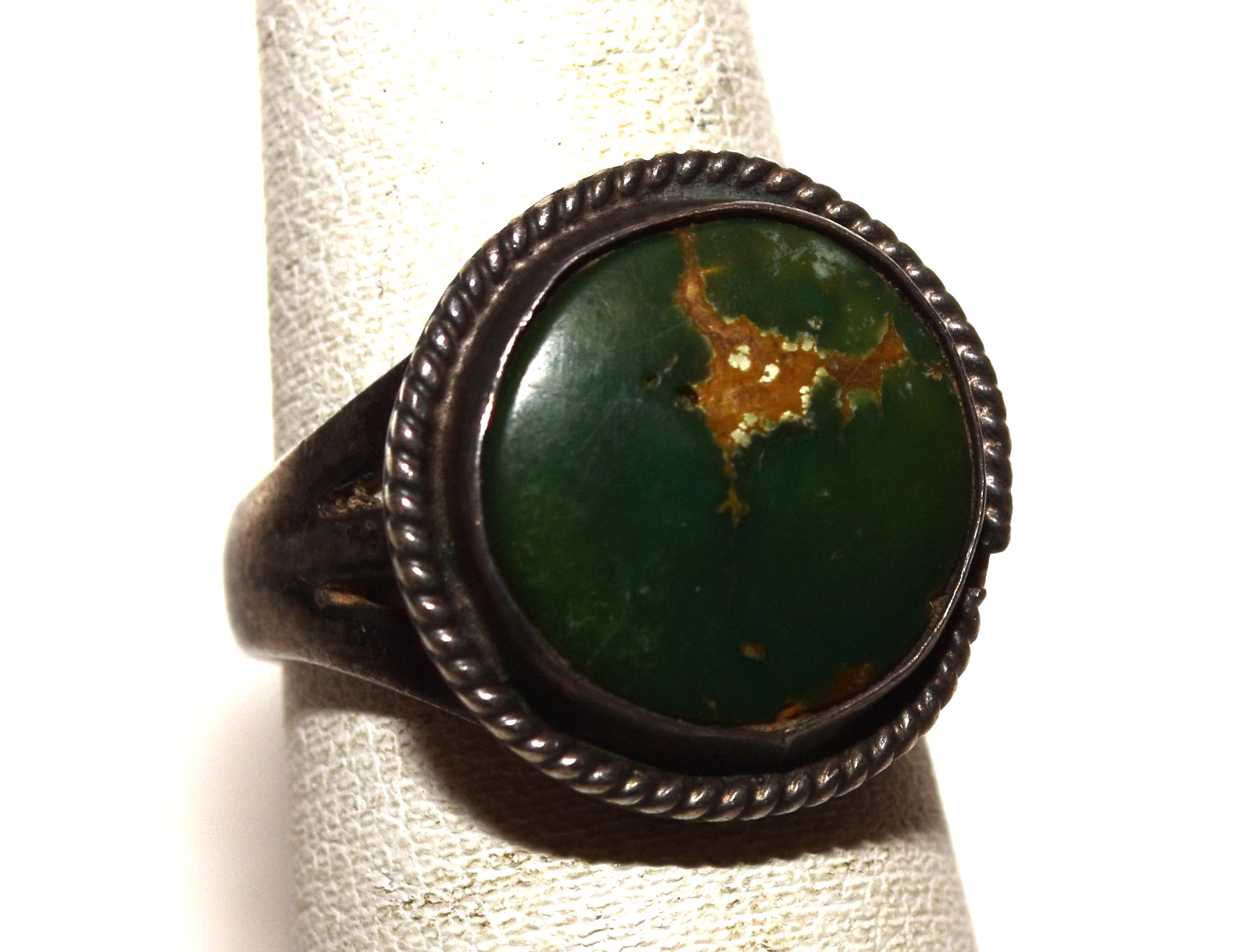 Vintage Dark Green Turquoise Brown Matrix Sterling Silver Ring 5.5 Gram Size 5.5