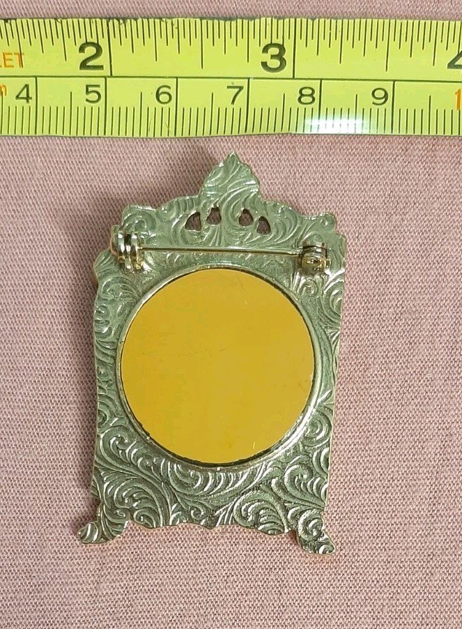 BEAUTIFUL Vintage Ornate Mirror Vanity w/ Porcelain Roses Flowers Brooch Pin