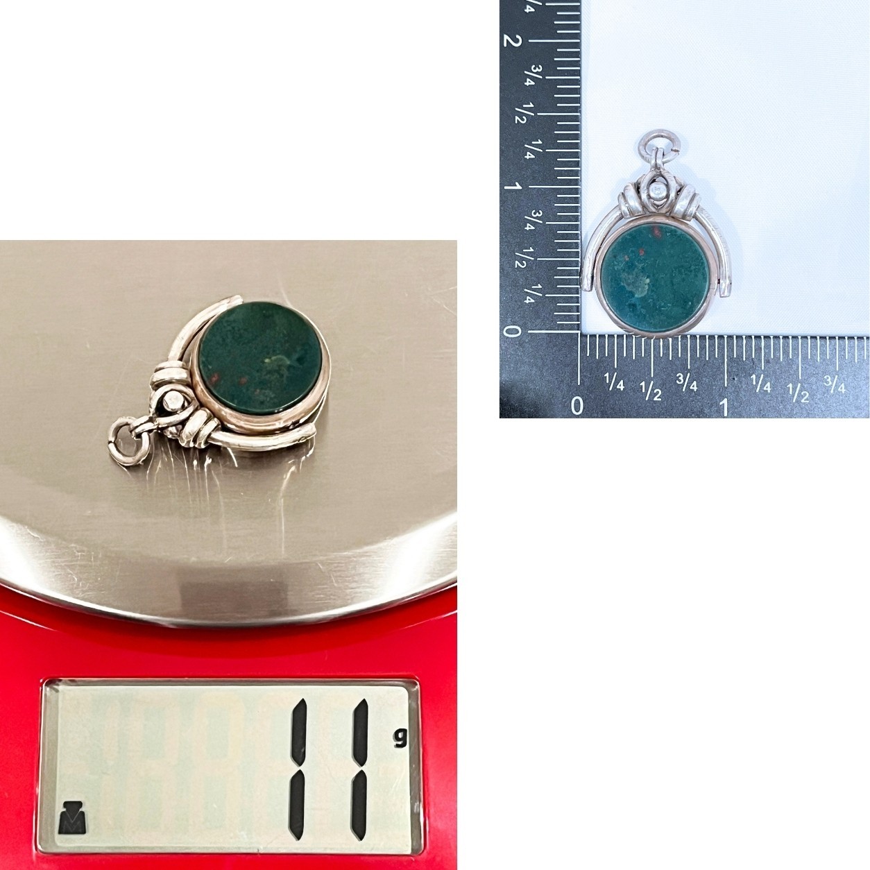 Antique 1887 Victorian Bloodstone + Carnelian Fob Pendant *Birmingham Silver*