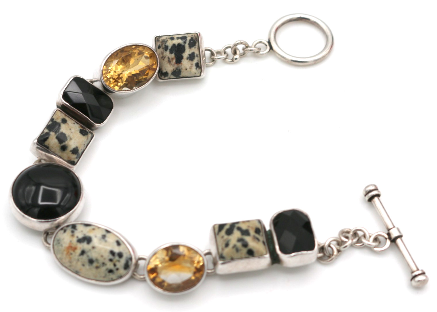 AKR Amy Kahn Russell 925 Sterling Silver Dalmatian Jasper Citrine, Onyx Bracelet