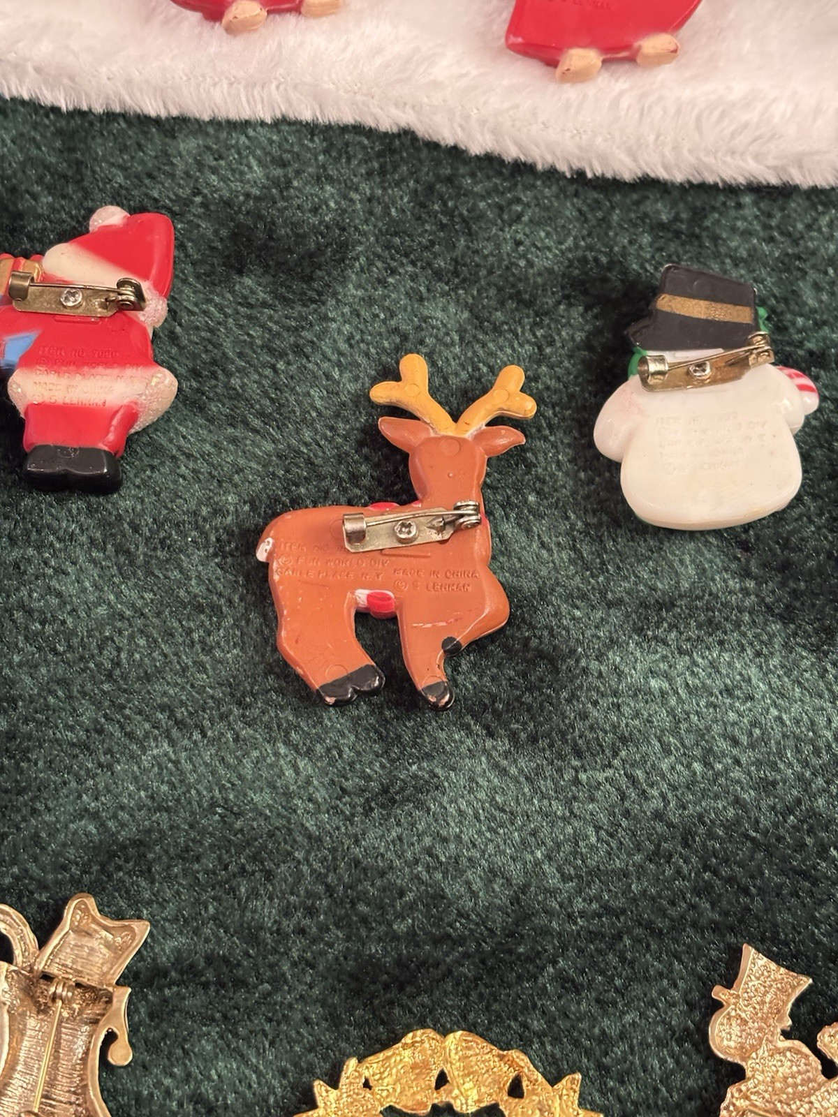 Vtg Collection Of 9 Christmas Pin/Brooches Gold Plate Enamel Fun World Plastic