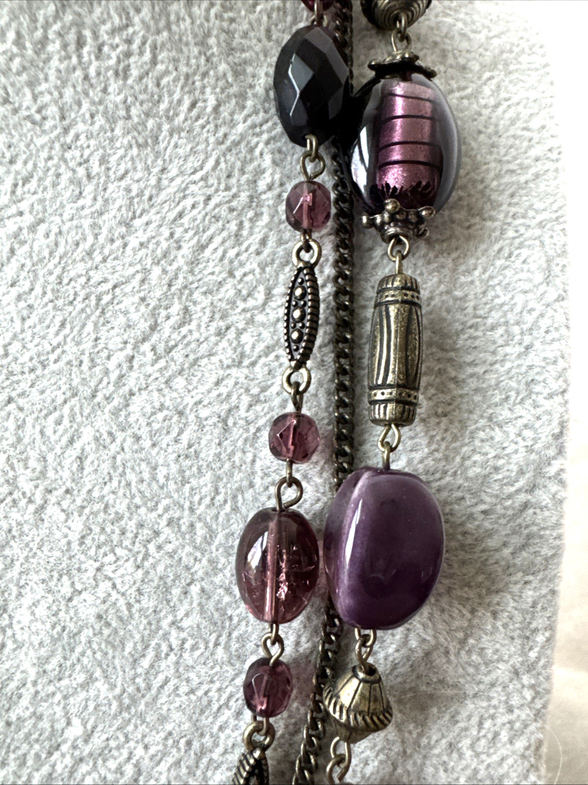 Plum Layer Victorian Revival chain Necklace Metal Jewelry Goth Glass Ceramic