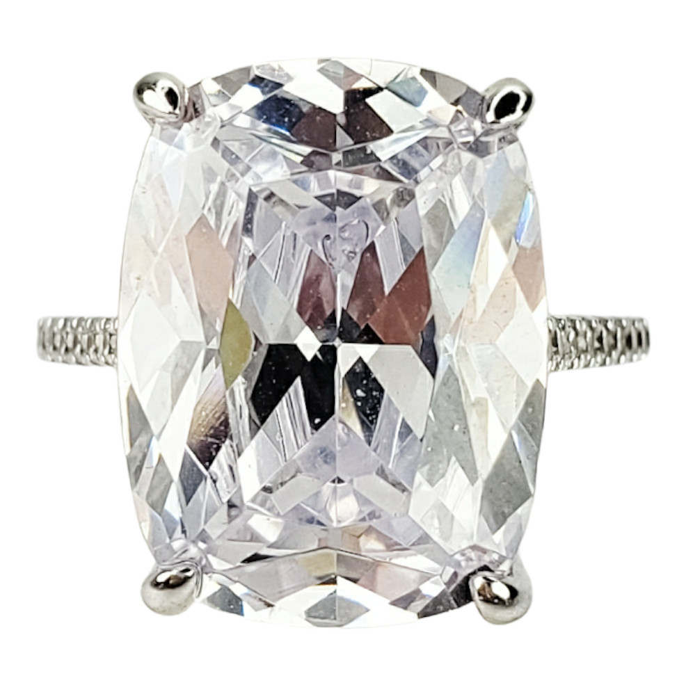 Outstanding Large Sterling Silver Clear Topaz Cocktail Ring Size 5