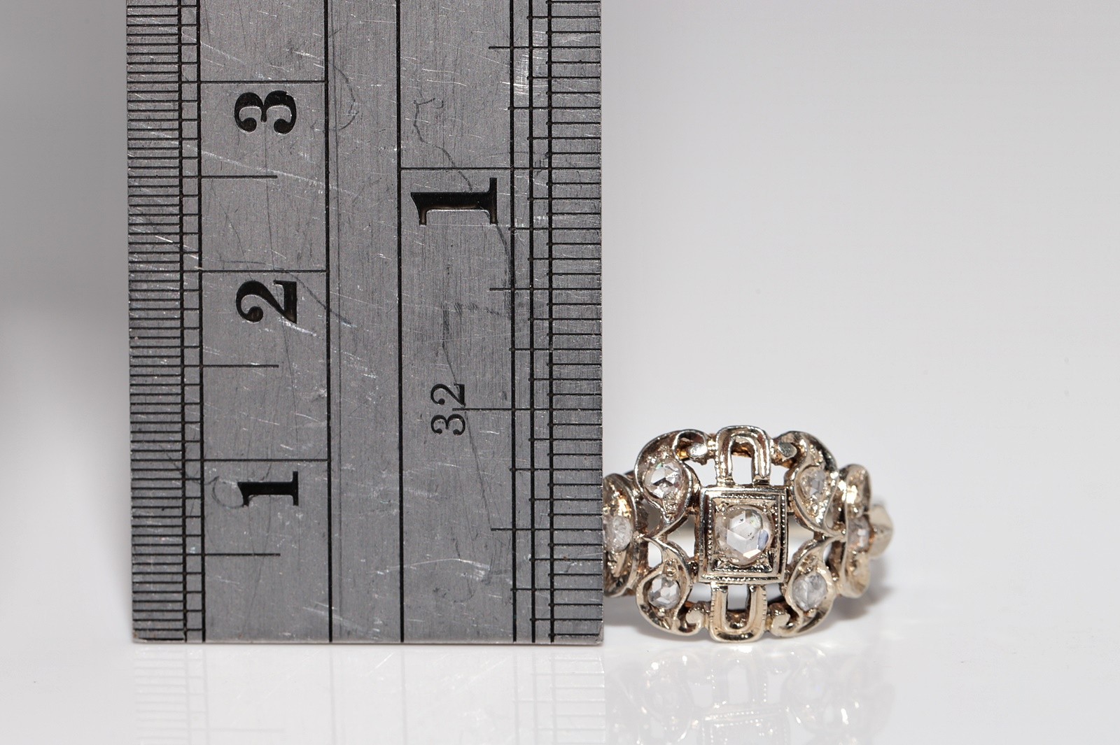Antique Circa 1920s 18k Gold Art Deco Natural Diamond Decorated Ring