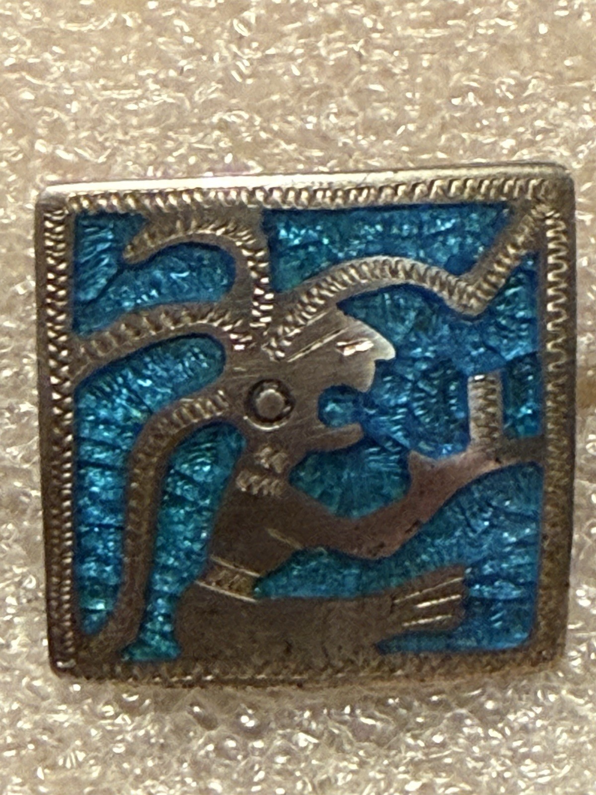 Vintage silver 900 Guatemala Alpaca Silver / Inlaid Turquoise Cufflinks / 9.3 G