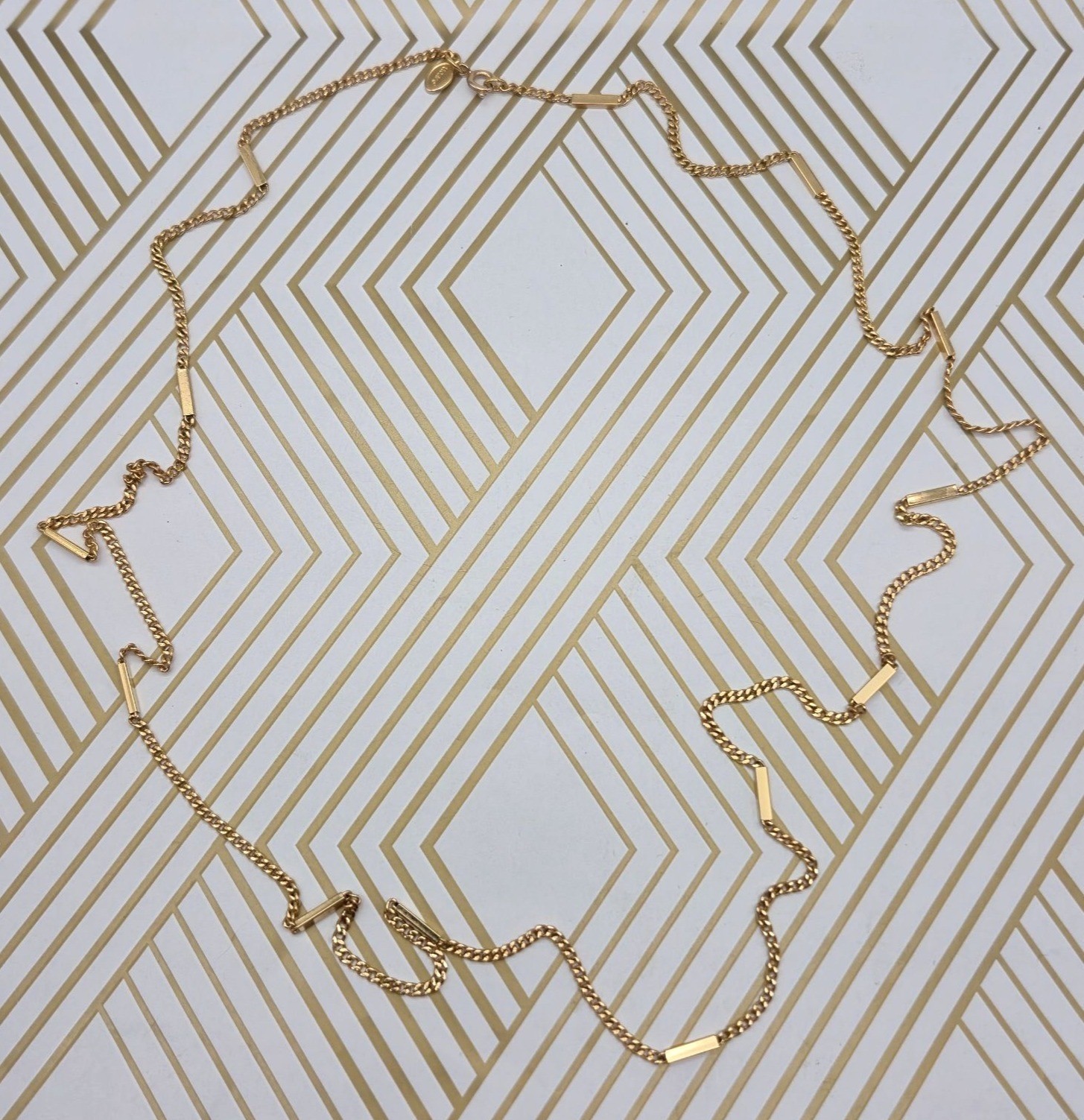 Vintage AVON Long Chain Bar Link Gold Tone Layering 32″ Necklace Minimalist