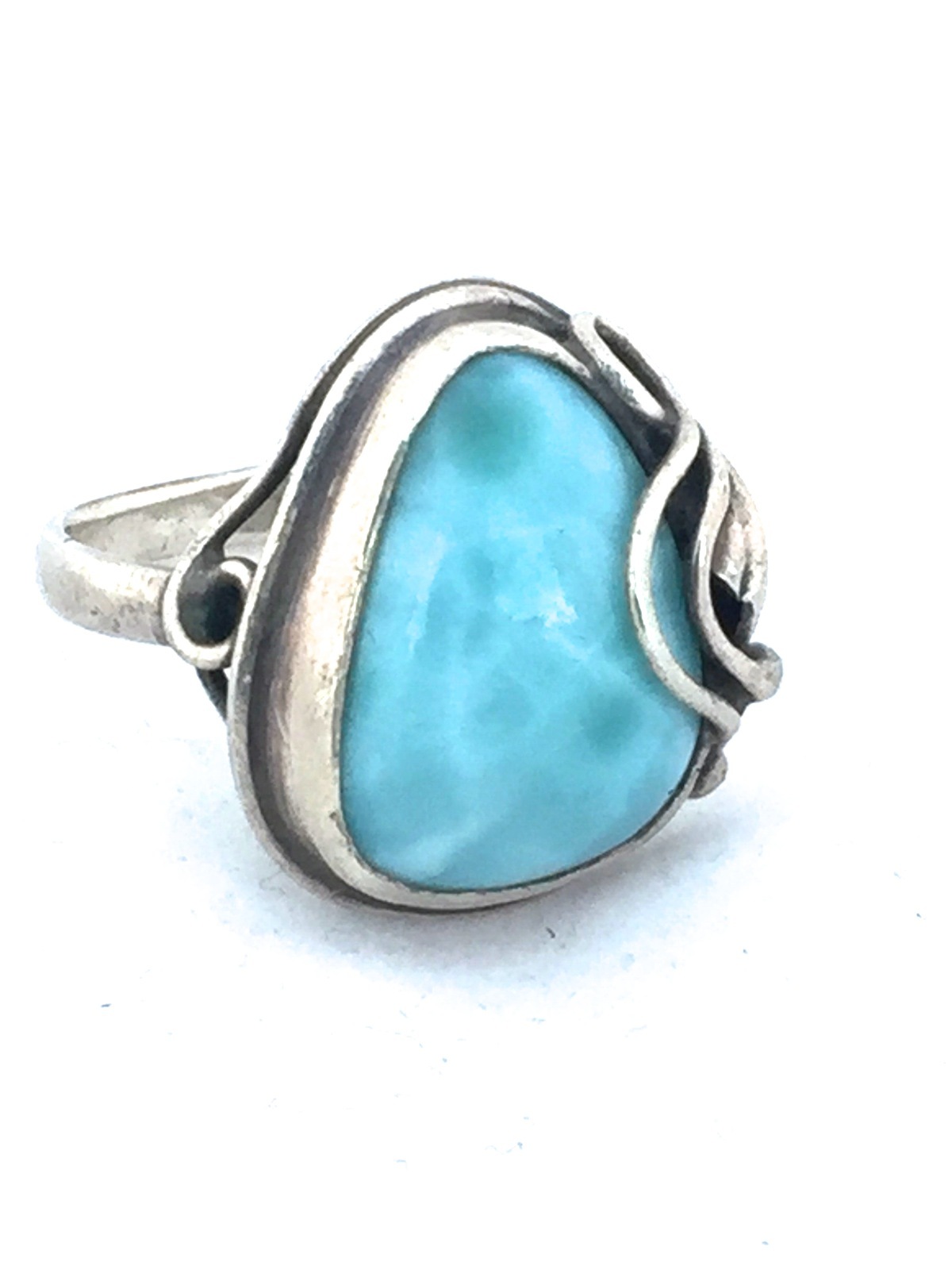 Larimar Ring Size 7.5 sterling silver Art Deco influences