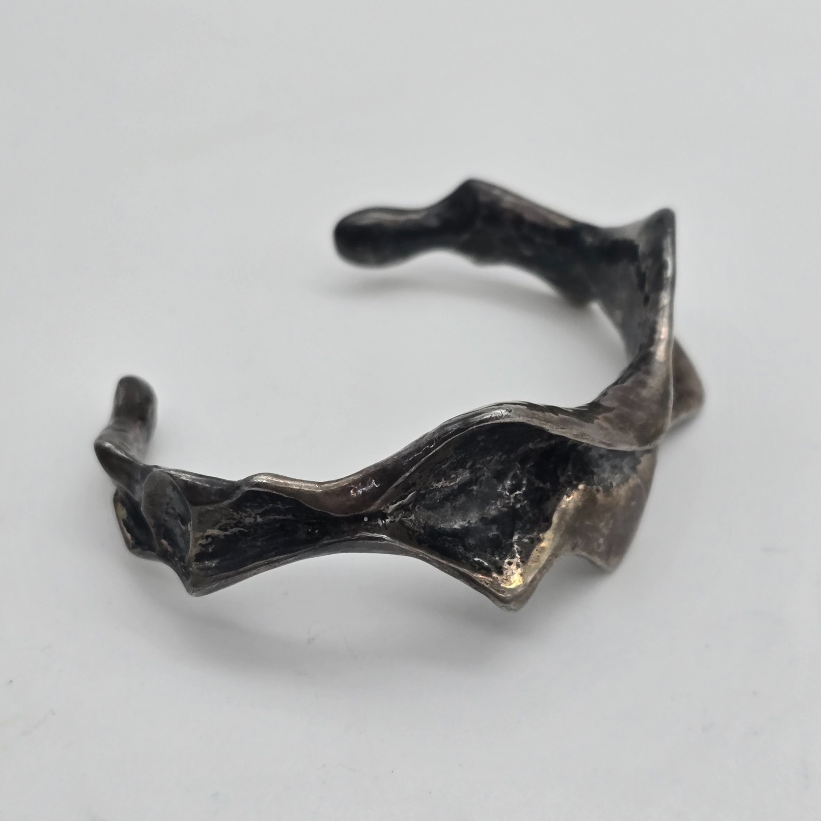 Vintage Brutalist Fold Wrinkle Sterling Silver Cuff Bangle Bracelet – 6″