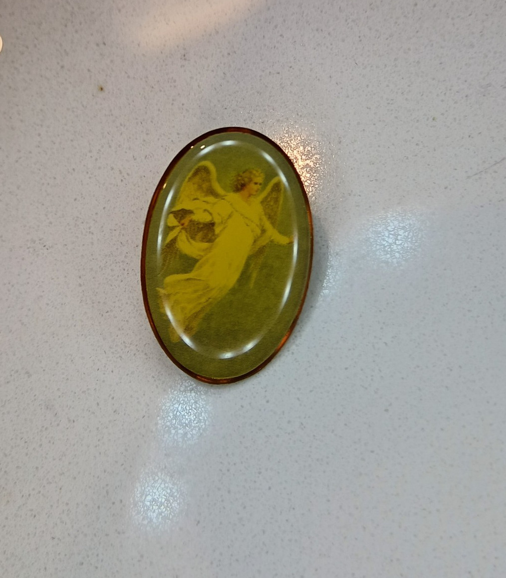 Vintage Oval Enamel Angel Religious Cameo-style Lapel Pin * Collectible Piece