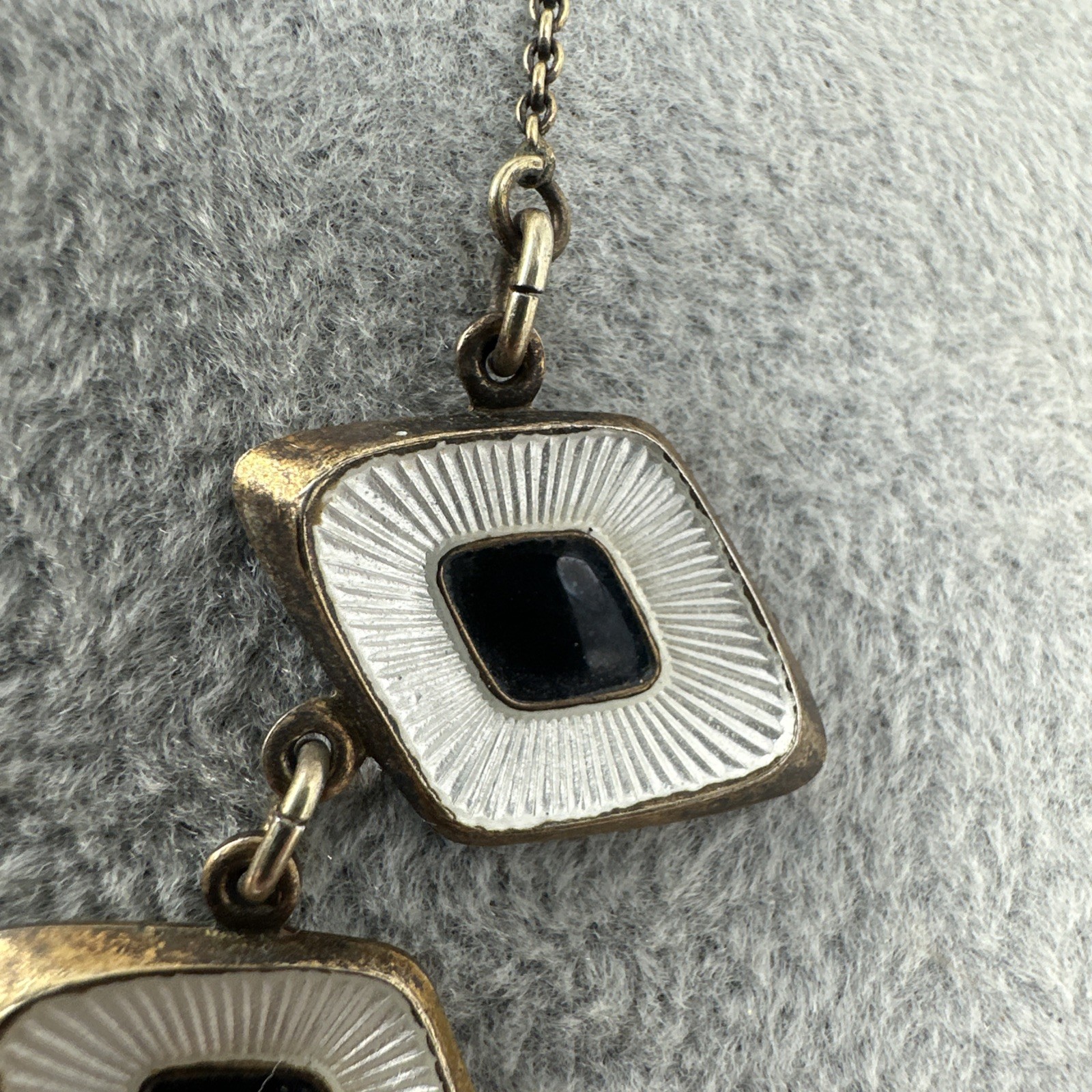 Vtg Albert Scharning Necklace Sterling Silver White Black Enamel MCM Norway 16″