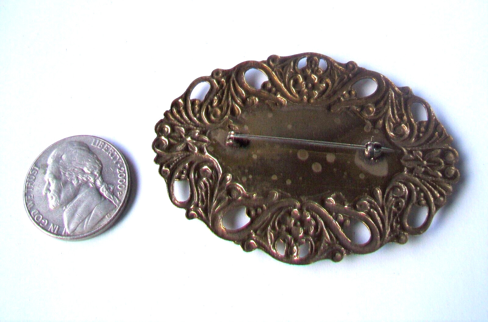 Victorian-look ANTIQUE FINISH BRASS PIN-ENAMEL FLOWER ACCENT-TAUPE COLOR