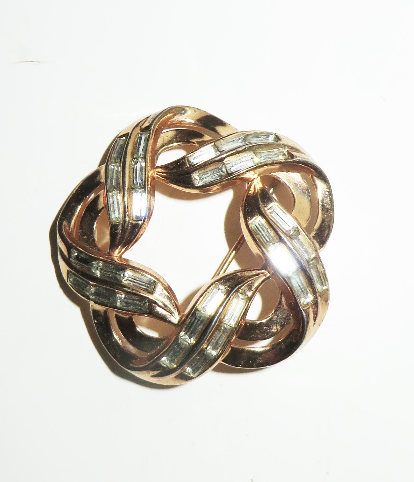Vintage Signed TRIFARI Pat Pend Gold Tone Baguette Rhinestone Pin or Brooch