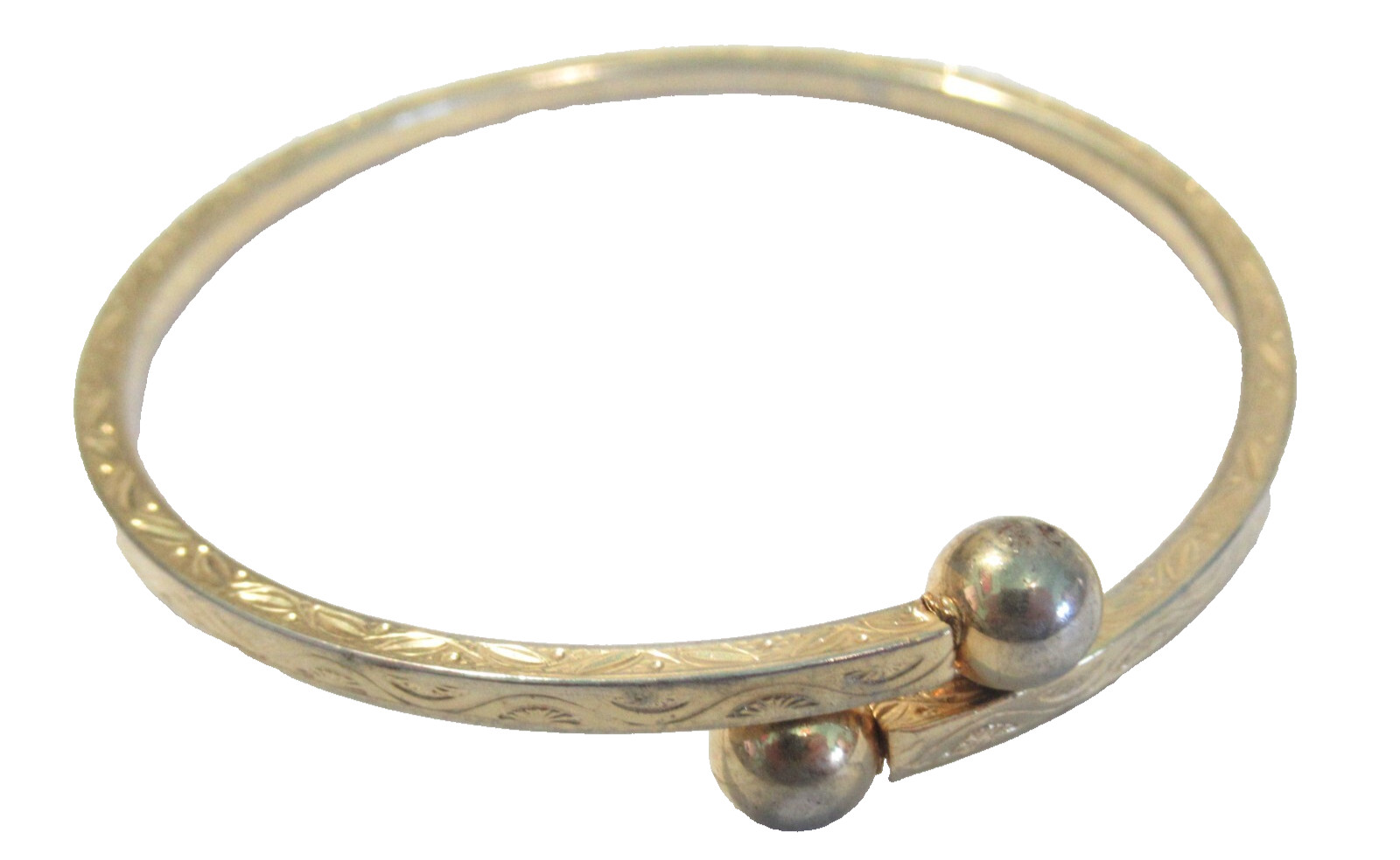 Gold Tone Bangle Bracelet Etched Design Vintage