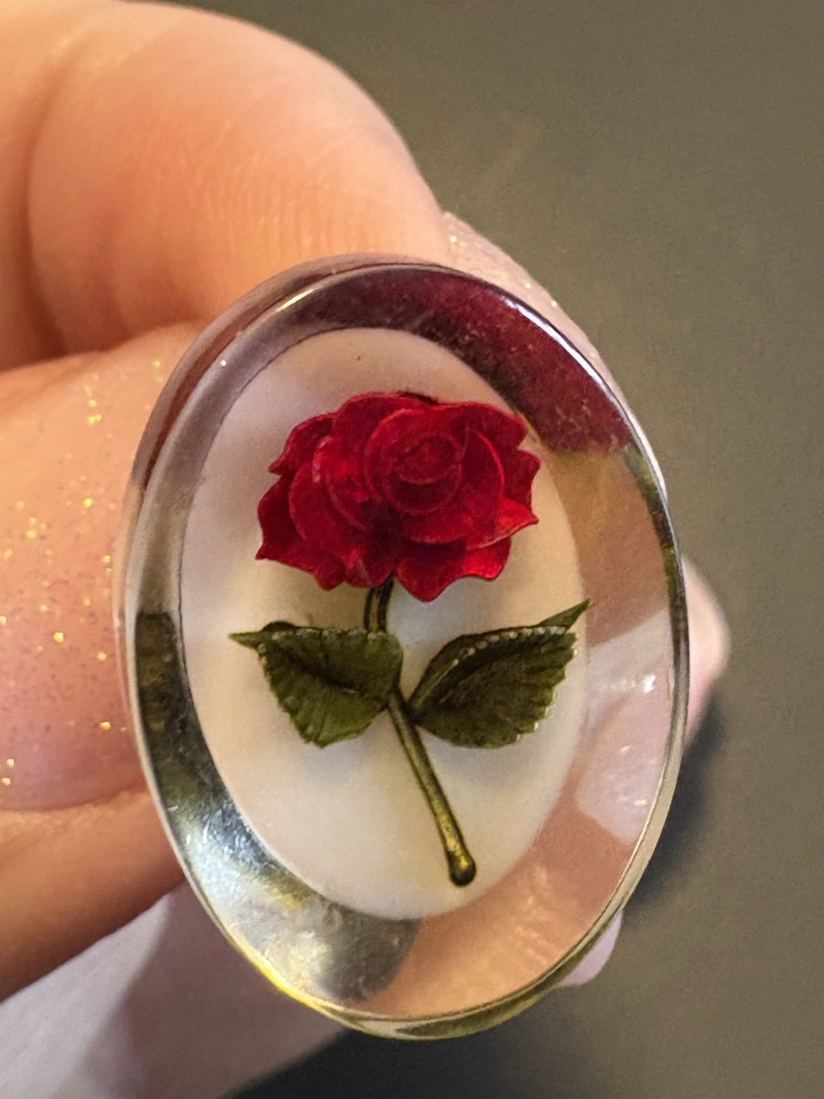 1950’s MCM Lucite Reverse Carved Red Rose Earrings Screw Post Back Gorgeous