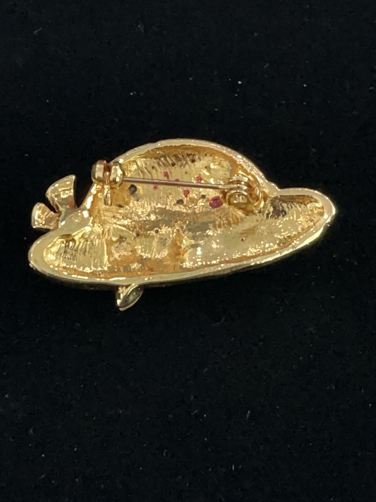 Vintage Red Hat Society Gold Tone & Rhinestone Brooch Pin