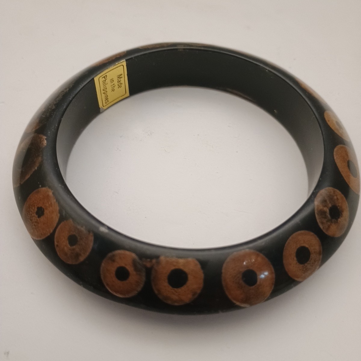 Vintage Bangle Bracelet Bamboo Circles Lucite Knife Edge Made In Philippines