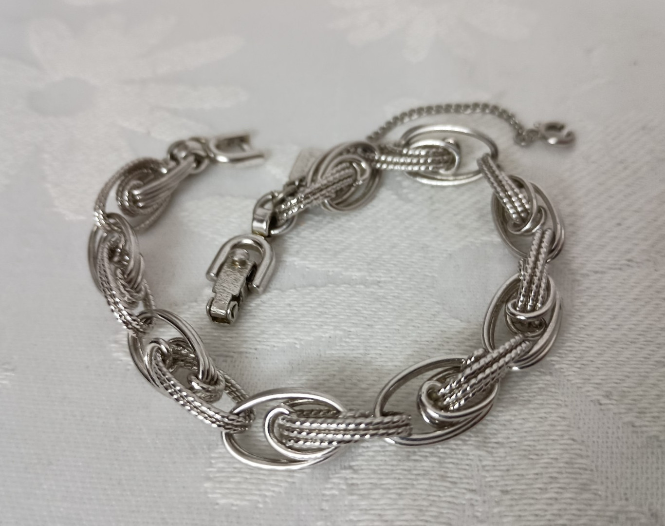 Vintage Monet Silver Plated Chain Link Starter Charm Bracelet