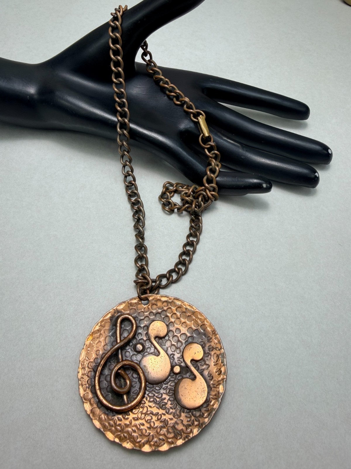 Solid Copper Necklace Musical Notes Pendant Artisan Statement MCM