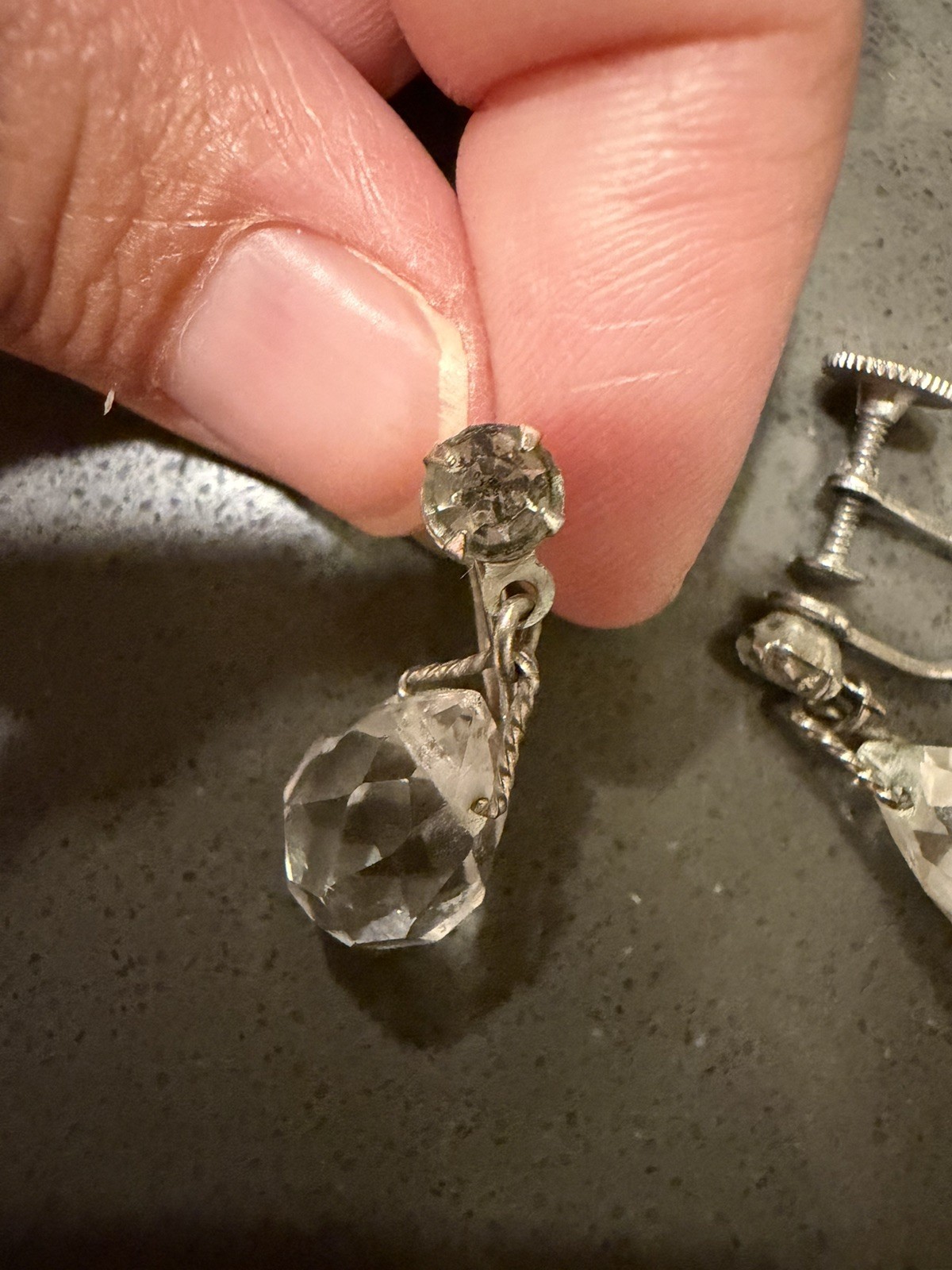 Vintage Faceted Crystal Teardrop Screw Back Earrings | Drop Earrings