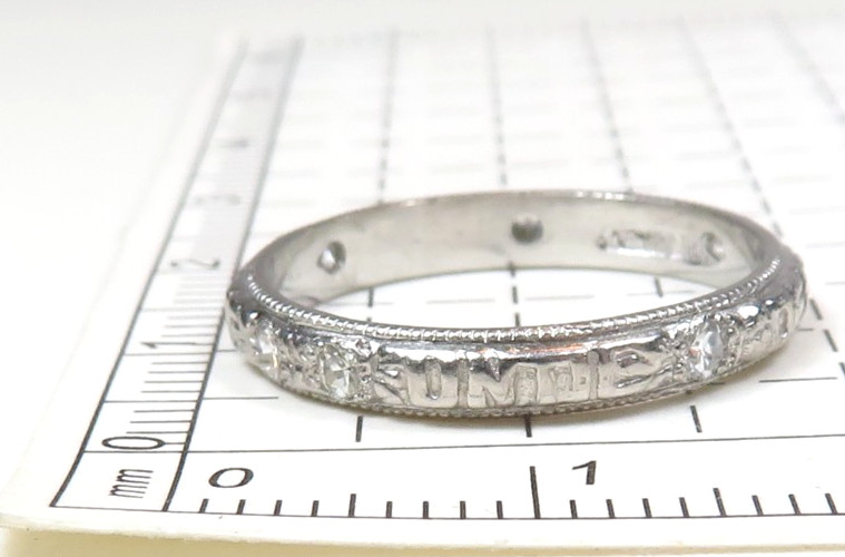 Rare Antique Platinum Diamond Vow Ring “Until Death Do Us Part” Size 5.5 UK-K1/2