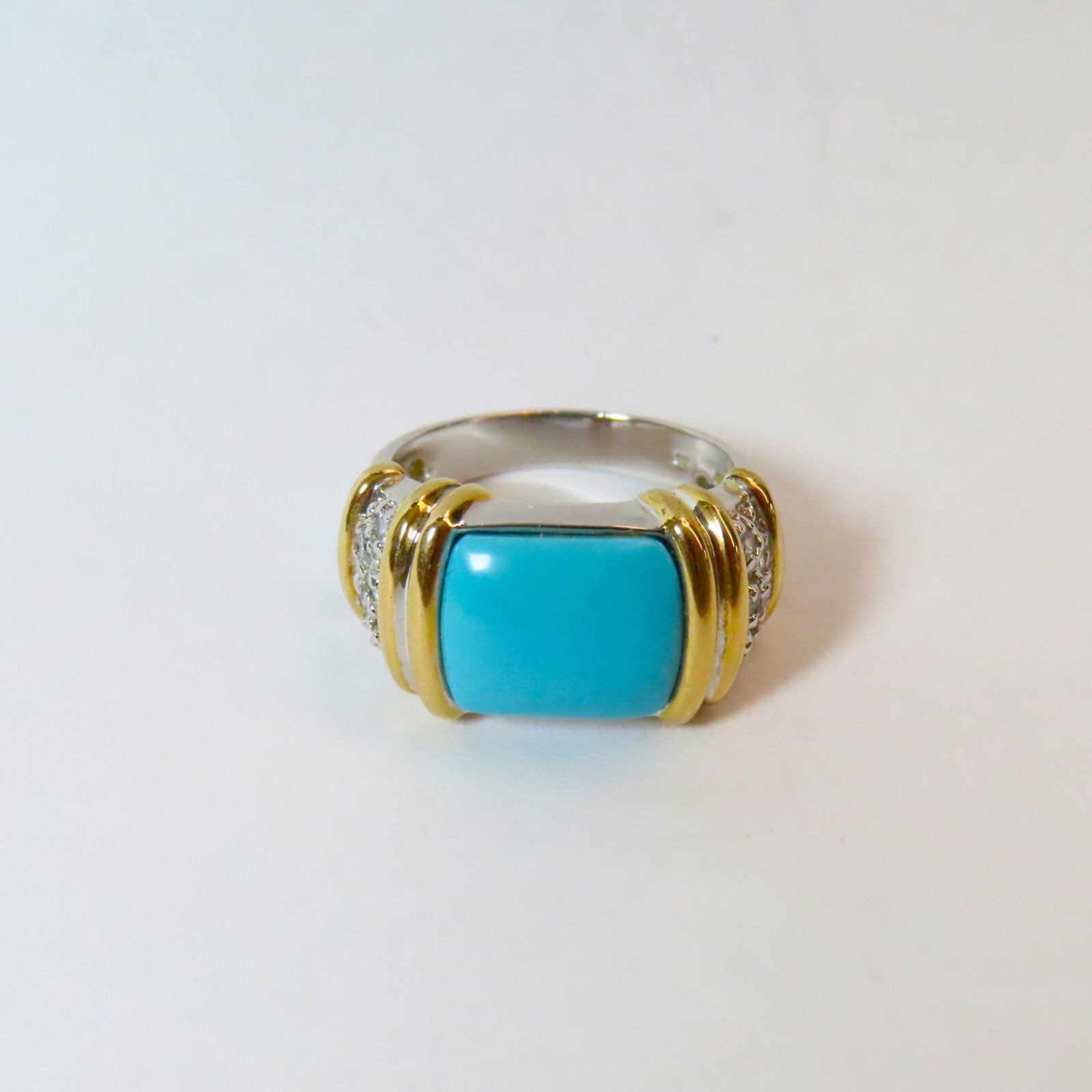 Vintage Turquoise 14k Gold Vermeil Goshenite Beryl Sterling Silver Ring