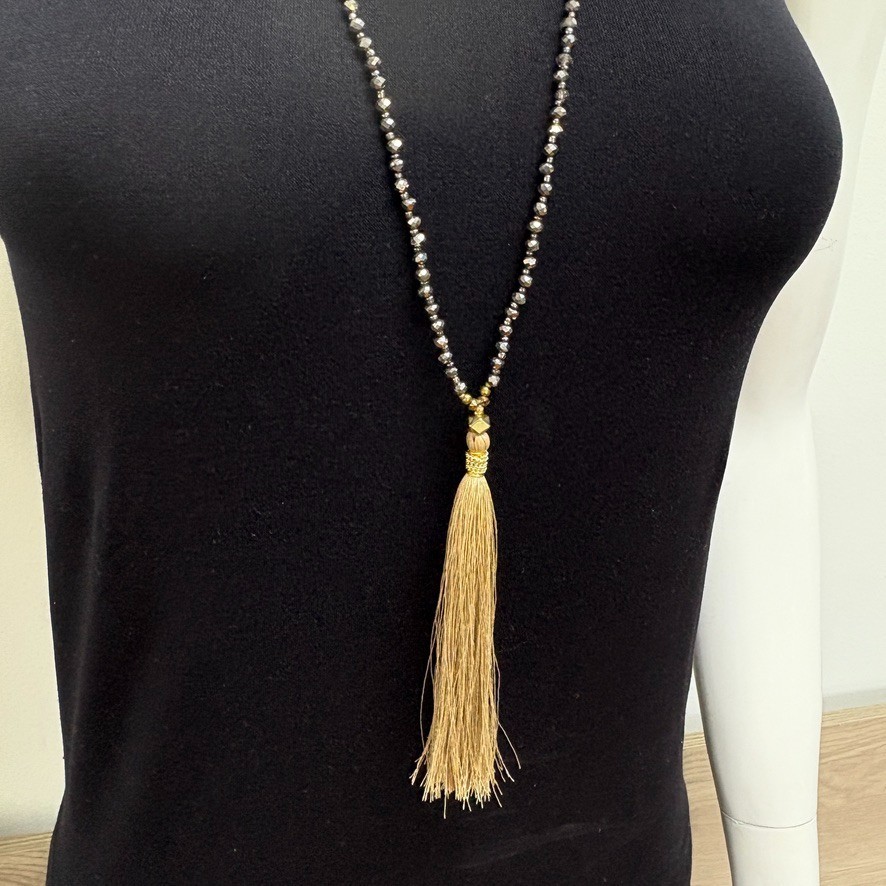 Nakamol Boho Gold Tassel Necklace Long Beaded Chain Layering Statement Piece