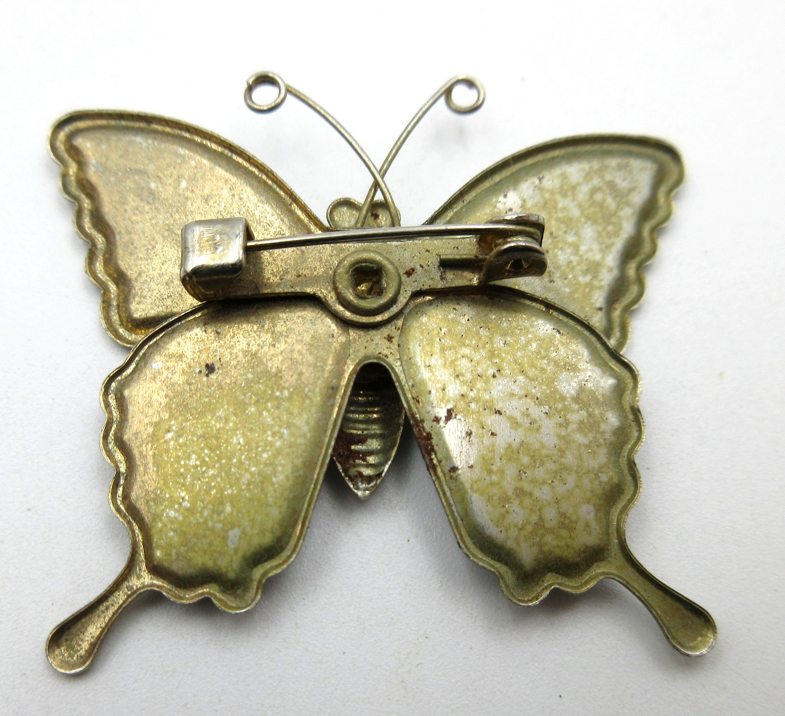 VTG ENAMEL METAL BUTTERFLY Brooch Pin purple green blue silver gold tone jewelry
